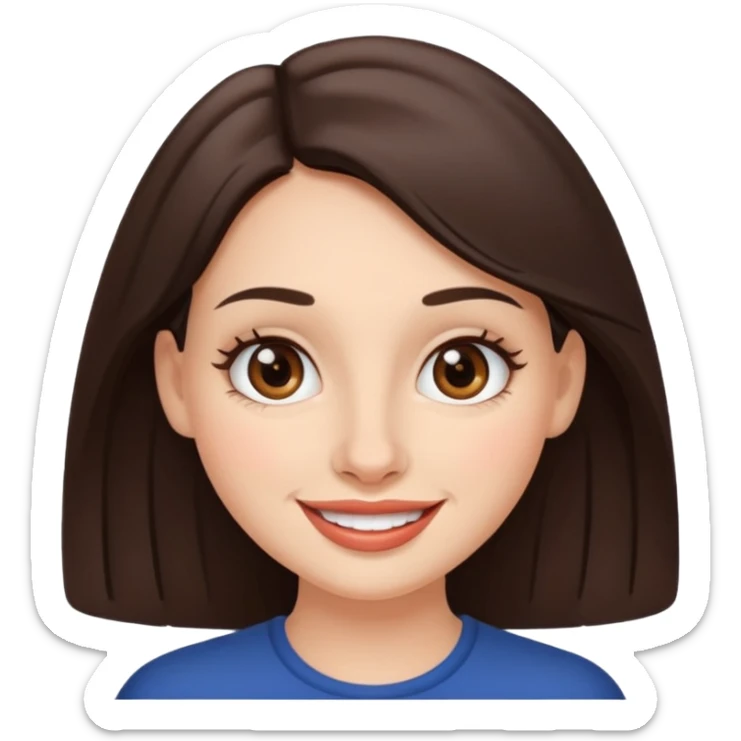 French brunette with brown eyes and full lips with big smile and round nose sticker
