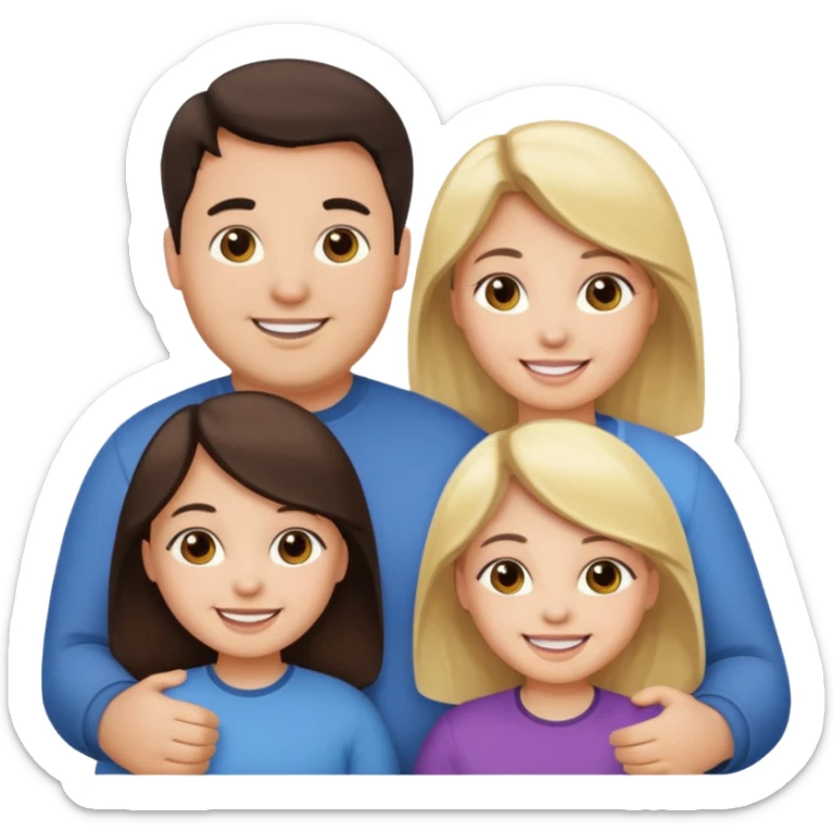 Familia de 4 personas sonriendo: Hombre gordito pelo oscuro, Mujer pelo cafe, hija 1 pelo mono e hija 2 pelo oscuro. sticker