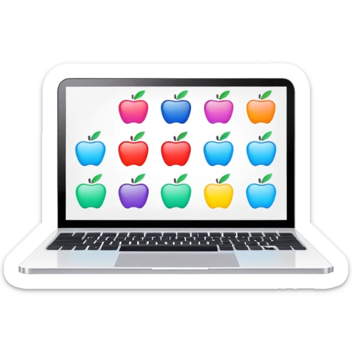 laptop with a digital whiteboard and colorful shapes, in the style of Miro, apple style emoji sticker