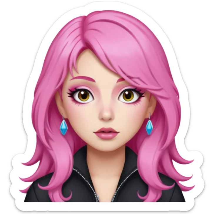 Charly xcx with long hair and full glam makeup, pink hair sticker