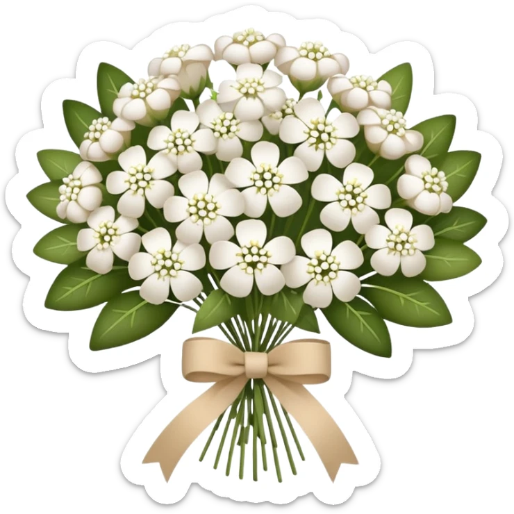 bouquet of white  gypsophila flowers with beige ribbon sticker