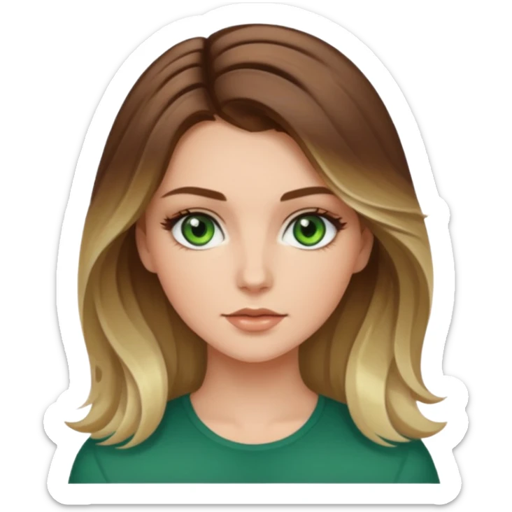 White girl green eyes with medium voluminous brown hair with blonde highlights balayage sticker