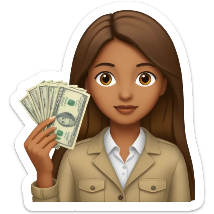 brownskin girl with straight hair with money  sticker