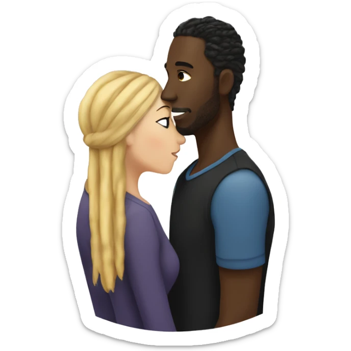White woman with blonde and dark brown hair kissing a black man with dreadlocks  sticker
