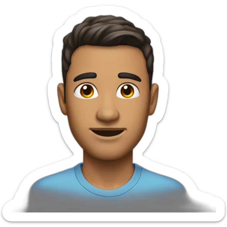 man with, tanned skin, short dark hair fade trim on the sides brown eyes, big nose, sticker
