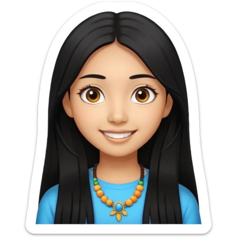 20 yr old asian woman hair  center part big eyes big smile tanned skin straight black hair hippie part hair  sticker