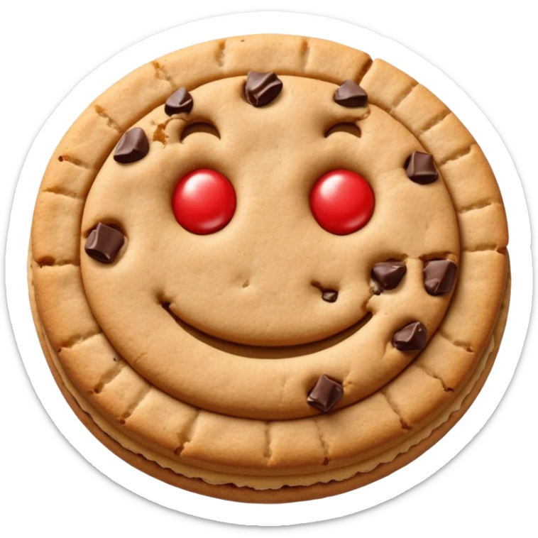 Emoji de un paquete de galletitas tipo pepas de membrillo, con algunas galletas redondas y el centro rojo visible. sticker