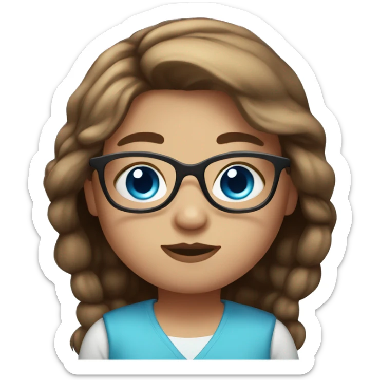 chubby girl with long brown hair, blue eyes and brown glasses sticker