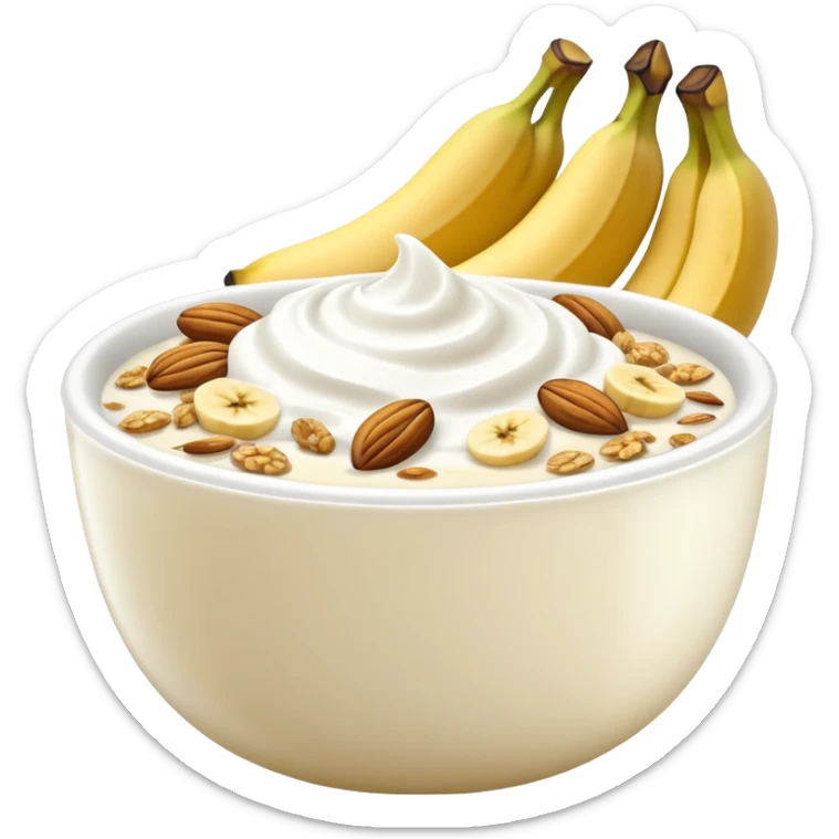 Crüsli-müsli, nøtter, bær, bananskiver, med Kefir-Biola-yoghurt i skål  sticker