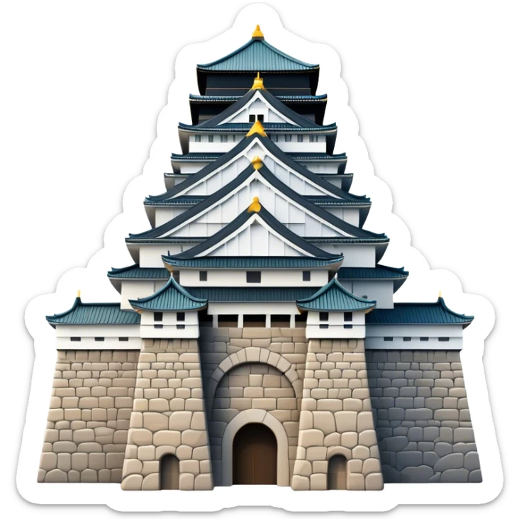 Cinematic Realistic Osaka Castle Landmark Emoji, showcasing the majestic historic castle rendered with dramatic stone textures and regal, natural lighting. sticker