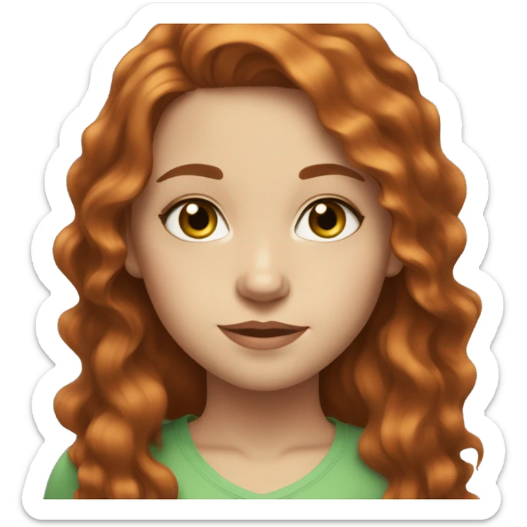 Girl with fair skin, wavy long auburn hair, and light green eyes sticker