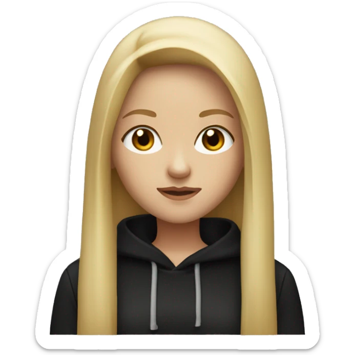 Blonde long straight hair girl with brown eyes and black hoodie  sticker