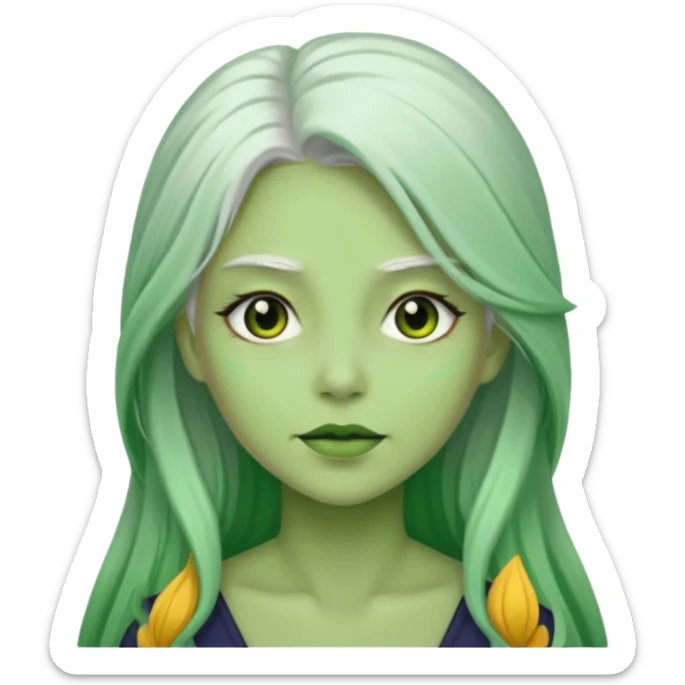 Woman with green skin color and white long hair sticker