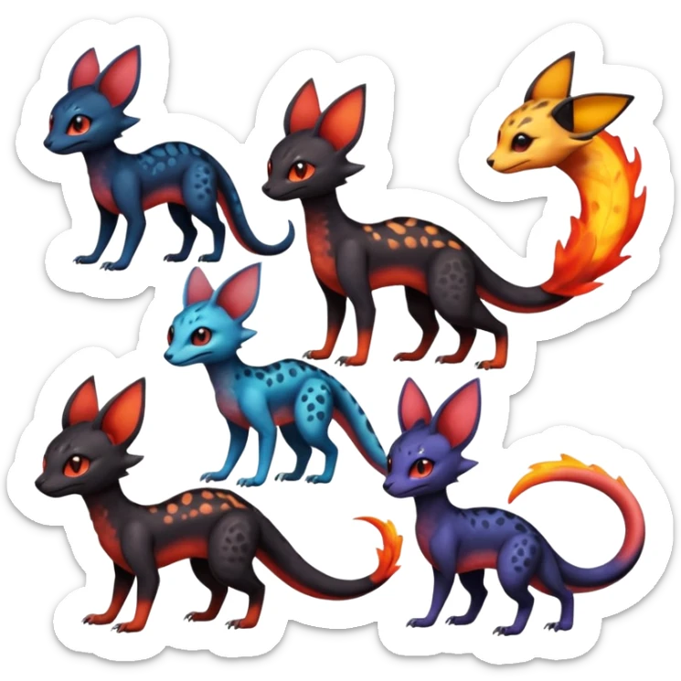Dark magma-gradients-colored Salandit-Umbreon-Genet-Noivern-Noibat-Serval-Hybrid (Full body) sticker