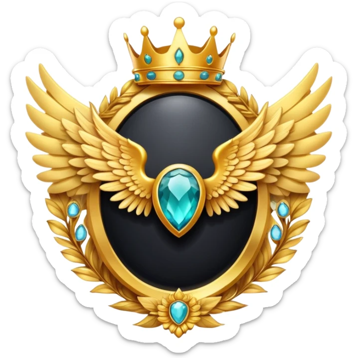 Big onyx gemstone award-in-frame-decorated-with-big-golden-angel--wings and crown sticker