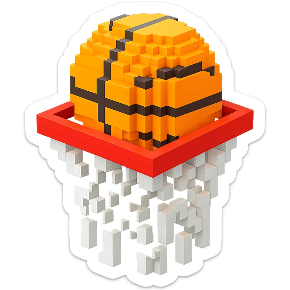 Voxel-style basketball in a net, variation 3 sticker