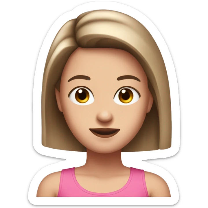 white girl with brunette pin straight hair wearing a pink tank top sticker