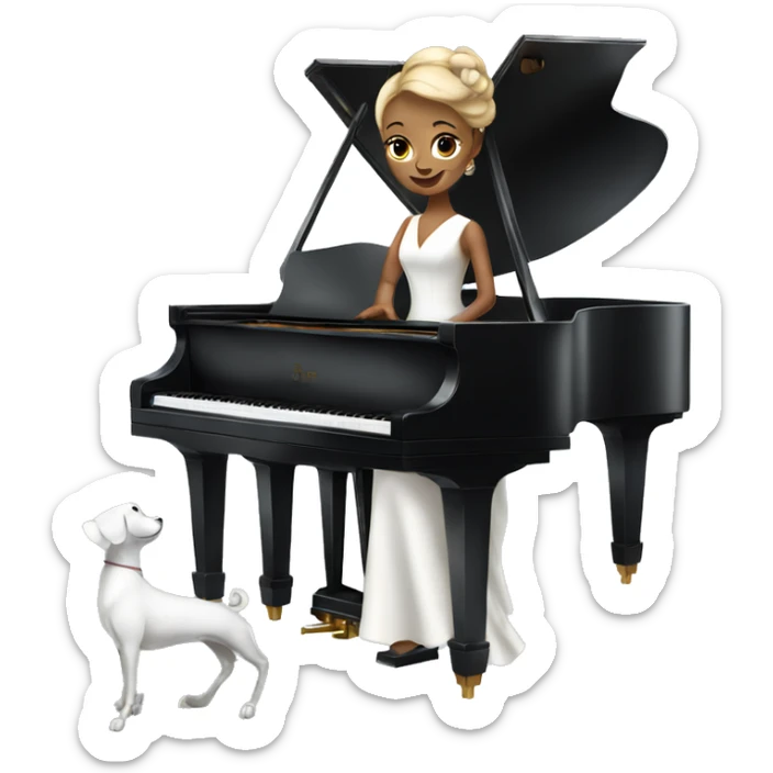elegant lady in a classy dress playing the white grand piano sticker