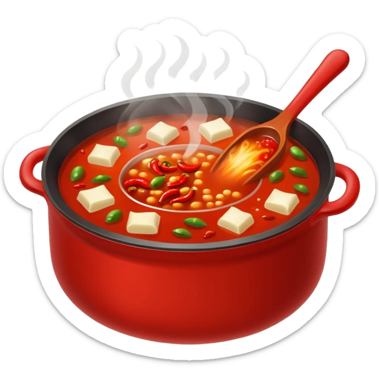 chengdu hotpot, bubbling spicy soup, lots of chili sticker