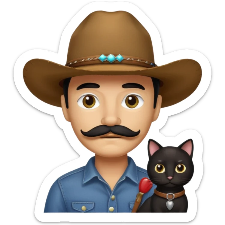 combine the cowboy empjis with a bclack cat emoji and make it have a moustache sticker