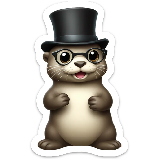 Cute Otter with glasses and top hat holding a lot bunch of scallops sticker