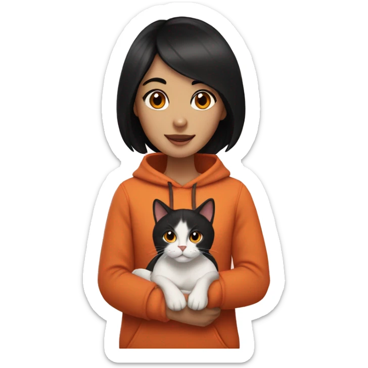 girl with black hair and brown eyes with a orange cat sticker