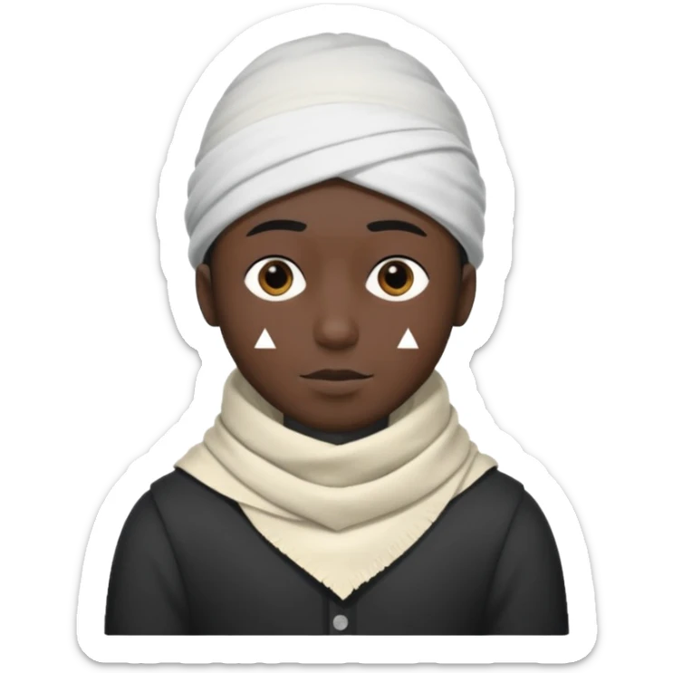 A guy with a triangle body with no arms and legs then his head is a perfect circle and his head is also black then give him a hat that doesn’t go behind his head, and last but not least give him a white scarf sticker