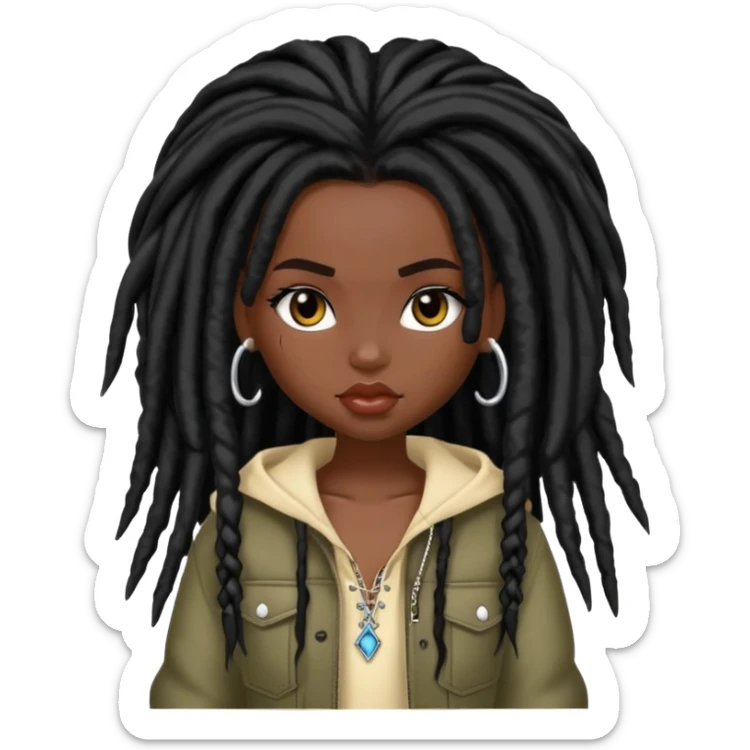 pretty bratz baddie, dark black skin, black dreads hair (black people hair) sticker