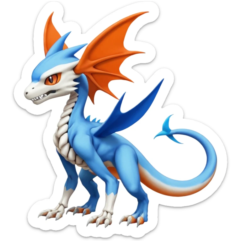 Skeletal Koraidon-Veemon-Digimon-Latias-Peppercat-Pokémon-Flamedramon-fusion-creature, Full body  sticker