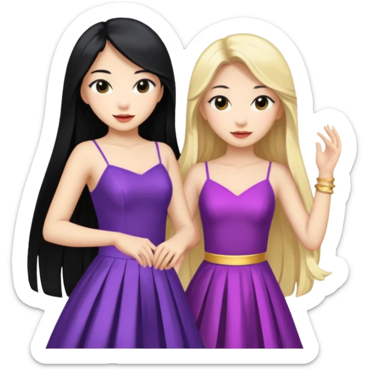aisan girl with long black and white girl with blonde hair together going to dance at the club sticker
