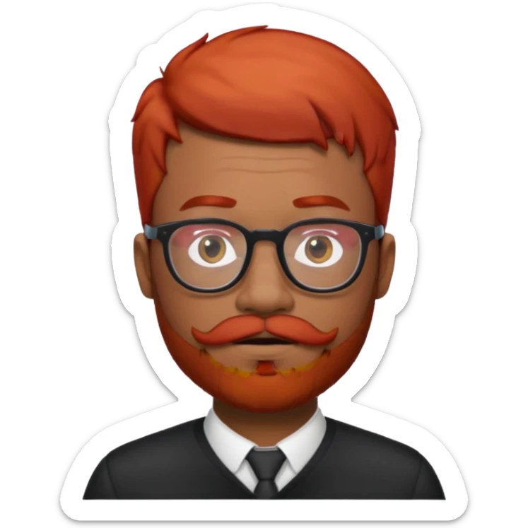 Dark Black man with short red hair and red beard and red mustache with glasses sticker