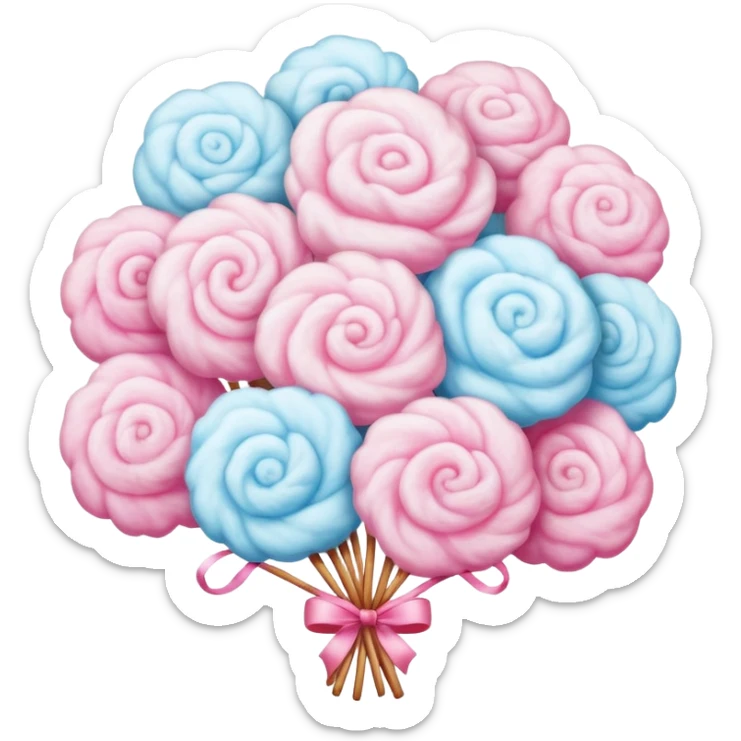 Cotton candy flower bouquet, elaborate Chinese street food art sticker