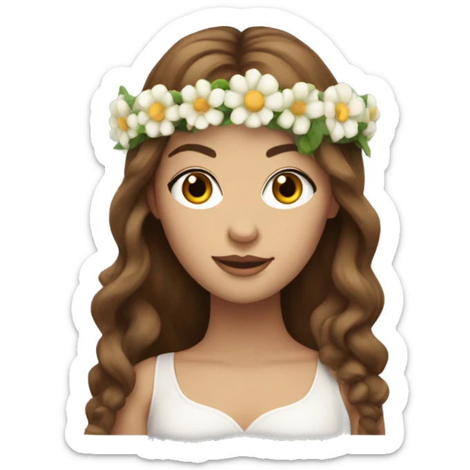 white female singer with long brown hair wearing a flower crown on her head sticker