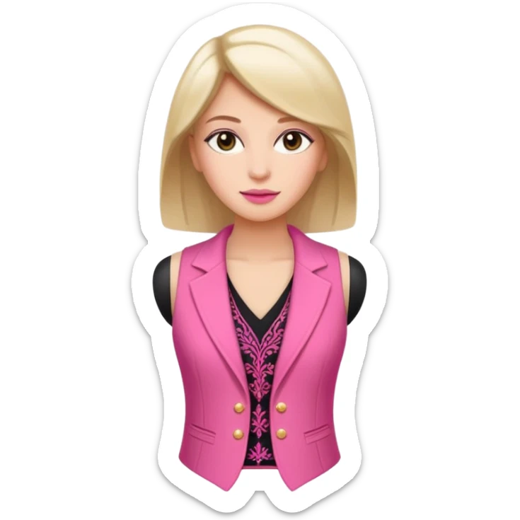 a stylish women’s vest, sleeveless, elegant and decorative design, in a bright pink color with small cute details, feminine and fancy look, no background sticker