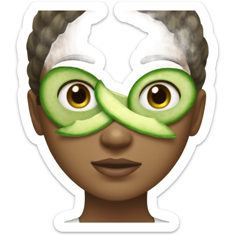 Girl with freackles Brown hair and white skin wears skin care mask Thats Green and two pickle on her eyes sticker