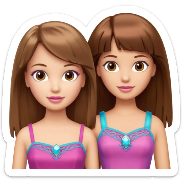 2 girls best friends one is barbie merliah summers and the other is a girl with brown hair and brown fringe and light brown eyes  sticker