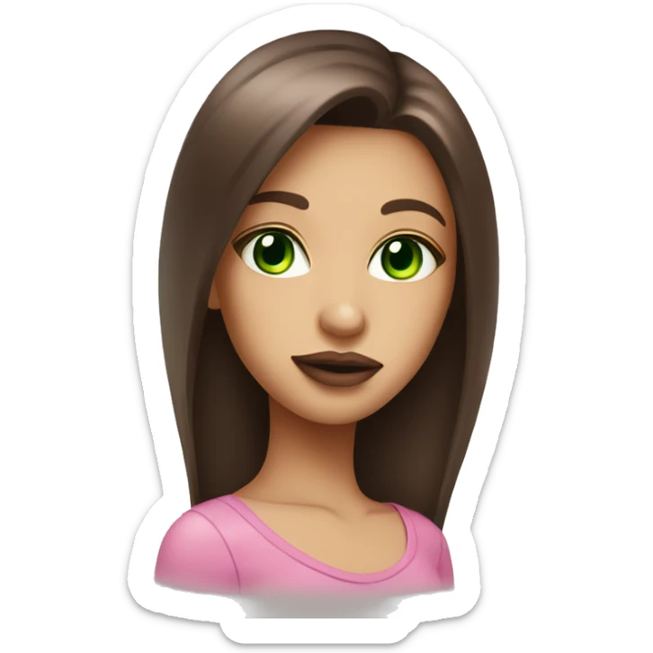 green eyed girl with pink big juicy glossy lips and long smoth brown hair sticker