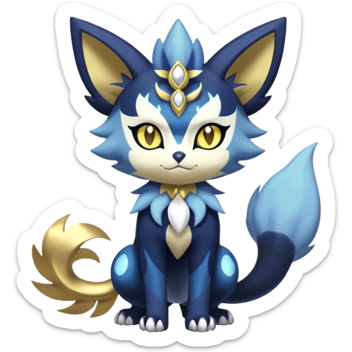 Shiny mExotic Badass Colorfulj Ethereal Royal Mysterious Gothic Meowstic-Zorua-Litten-Noibat-Pokémon-Fakémon-hybrid-creature (full body) with pattern-markings with golden eyes sticker