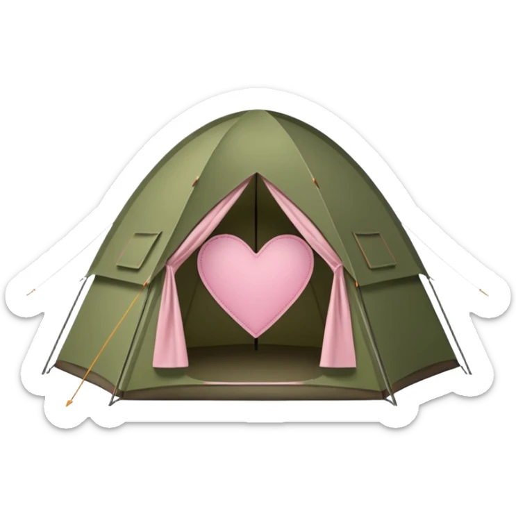 Refuge tent in the shape of a heart with olive green and light pink sticker