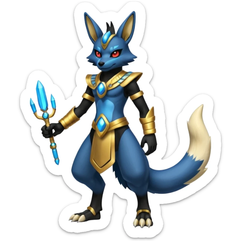 Black Dark Furry Fluffy Shiny Futuristic Cyber-Lucario-Anubis-fusion full body sticker