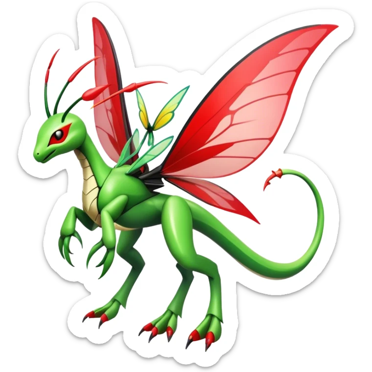  Cool Edgy Shiny Futuristic Ethereal Legendary Kartana-Digimon-Schyther-Flygon-hybrid full body with butterfly wings on back sticker