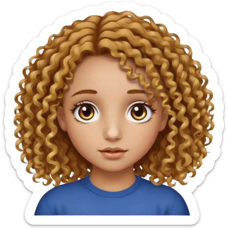 A girl with brown curly hair and blonde edges side parted with hazel central heterochromia eyes and a nose ring sticker