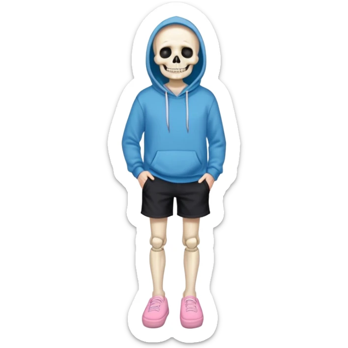 Sans The Skeleton, Blue Hoodie-Sweater, Grin, Pink Slippers, Black Shorts sticker