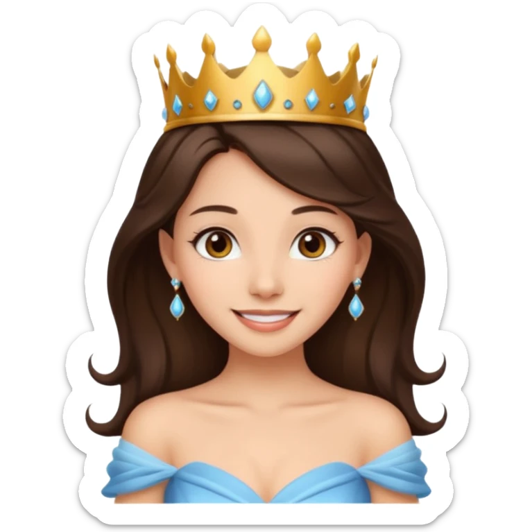 a beautiful brunette hair princess, wear a crown, wearing a gown with elegant piercing and smile gently  sticker