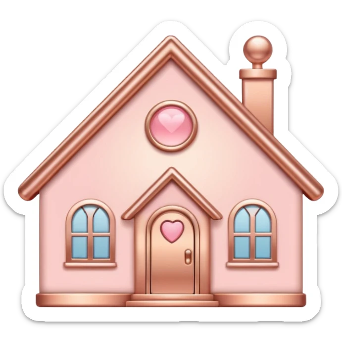 Home | vector icon of a feminine home icon in rose gold and blush pink, flat minimal design, soft glow, white background sticker