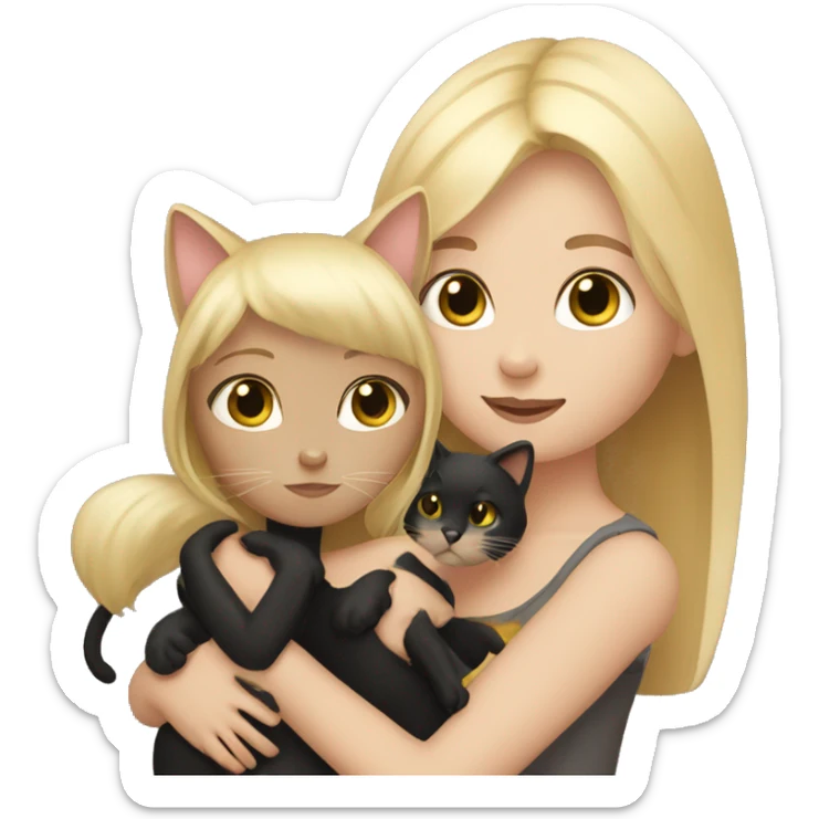 girl with blonde straight hair holding black cat sticker