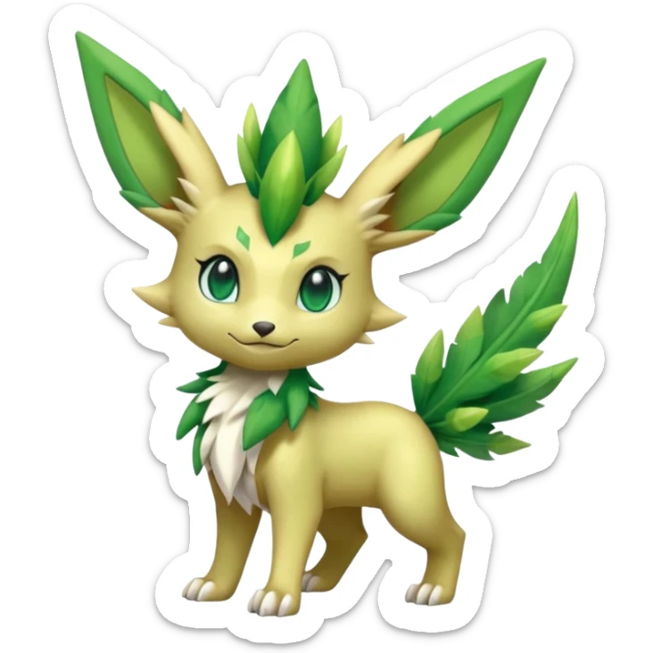 Kawaii cute cool feral Sprigatito-Leafeon-Sceptile-Fakémon-hybrid (full body) sticker