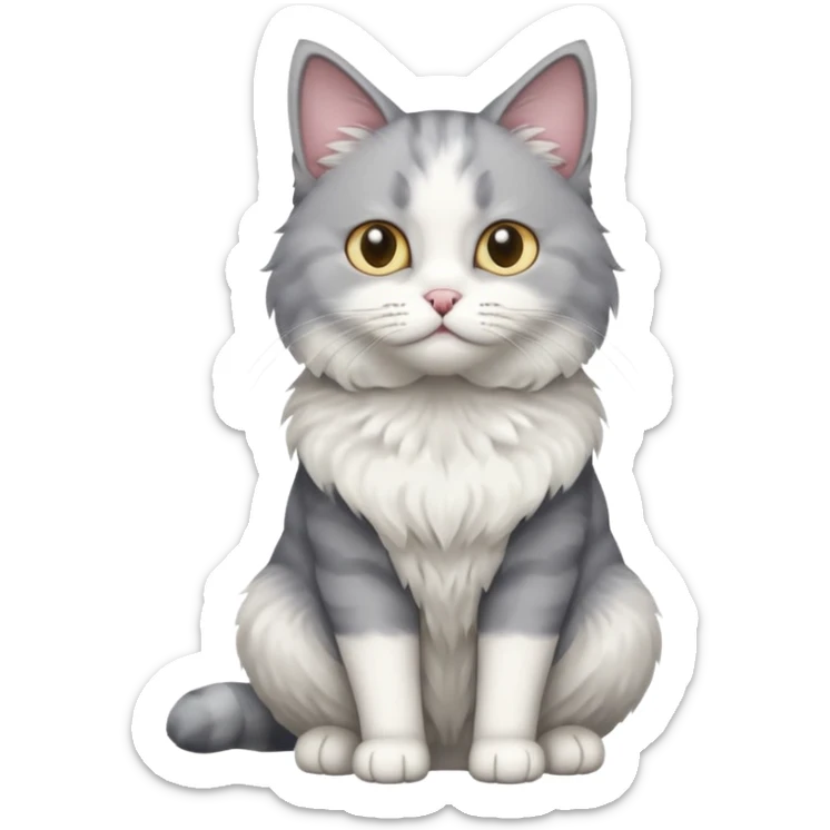 a grey and white cat sitting regally sticker