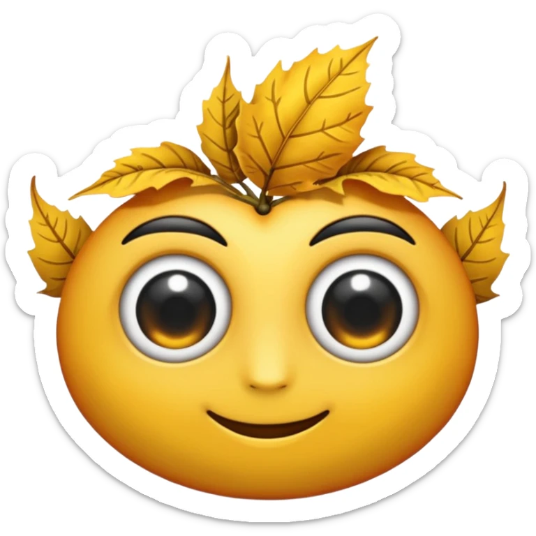emoji, feuille d'érable couleur vermeille, deux yeux ronds noirs brillants sticker
