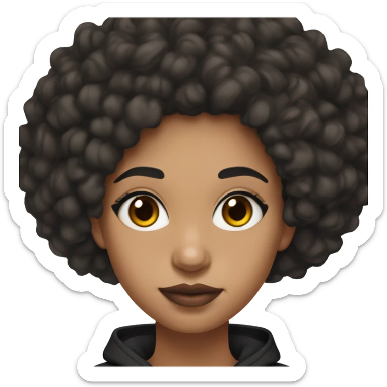 mixed girl with black curly hair and dark brown eyes and has lips with brown lip liner combo and wearing a Nike hoodie black  sticker